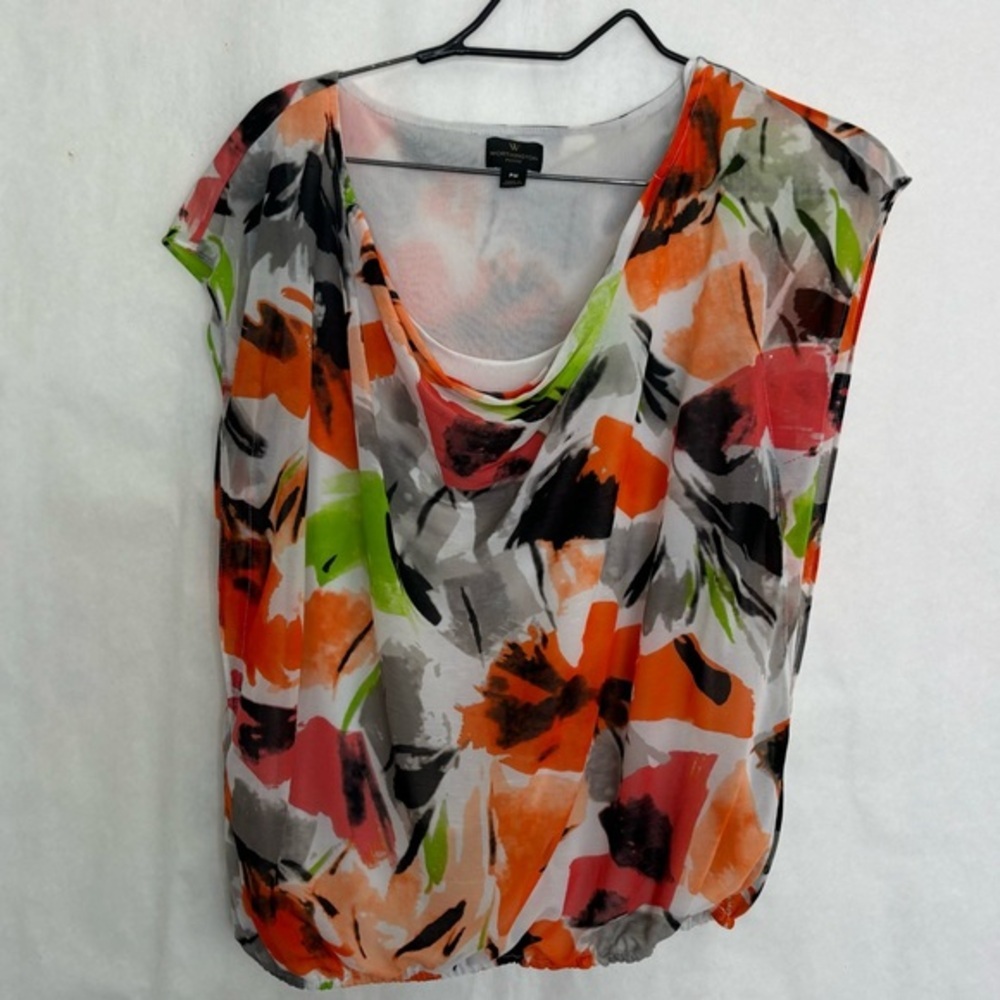5/$25 Worthington blouse PM petite medium floral - Picture 1 of 3